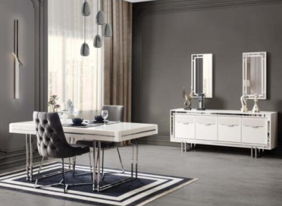 Complete e Dining table 2-piece sideboard dining room table extendable wood white