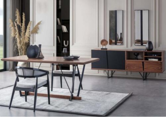 Dining corner Dining room Dining table Set 2-piece Sideboard Dining room table Brown Wood