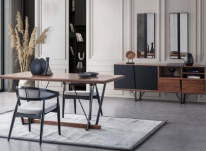 Dining corner Dining room Dining table Set 2-piece Sideboard Dining room table Brown Wood