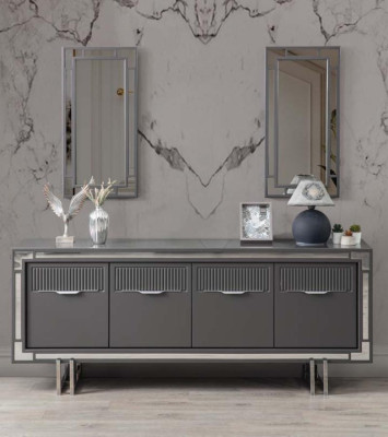 Modern Complete e Dining table 2-piece sideboard Dining room table Wood Gray