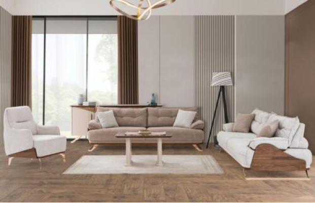 Sofa set three-seater armchair couch upholstered sofa fabric sofa beige 3-piece