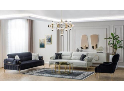 Couch set three-seater armchair couch upholstered sofa fabric sofa blue 3-piece