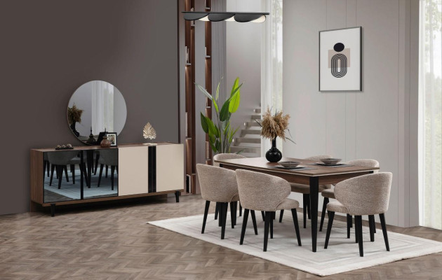 Dinette Dining set Dining room Dining table Chairs Sideboard Set 8 pieces brown