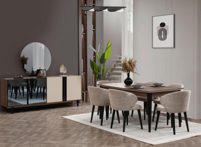 Dinette Dining set Dining room Dining table Chairs Sideboard Set 8 pieces brown