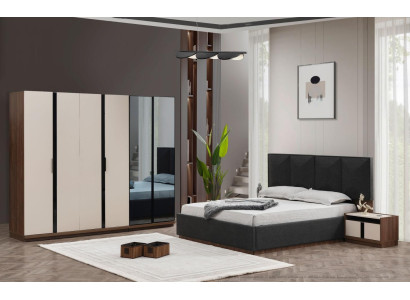 Suite Bedroom Double bed Bed Bedside tables Wardrobe Gray 4-piece