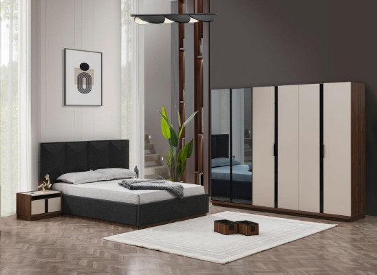 Suite Bedroom Double bed Bed Bedside tables Wardrobe Gray 4-piece