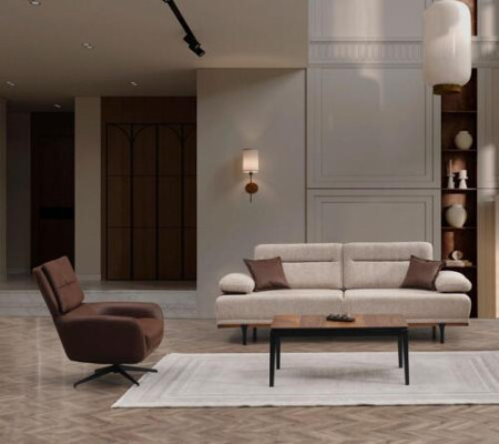 Sofa set fabric sofa three-seater armchair couch beige 2-piece upholstered sofa
