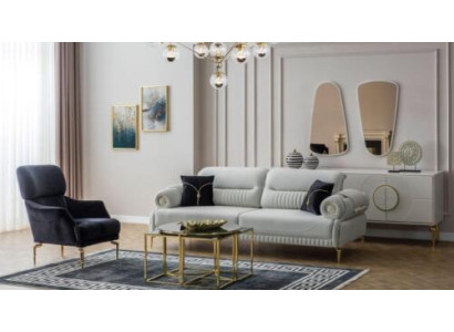 Group Sofas Three-Seater Armchair Couch Upholstered Sofa Fabric Sofa Blue 2-Piece