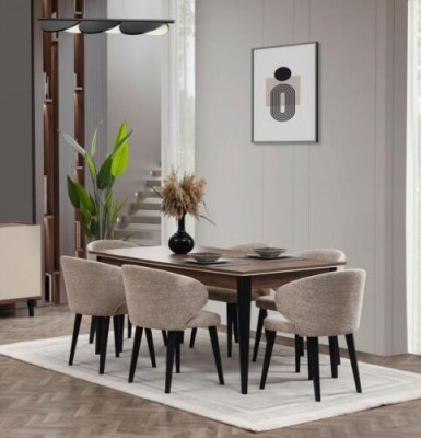 Dining set Wood dinette Dining room Dining table Chairs Set 7pcs Brown Table