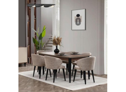 Dining set Wood dinette Dining room Dining table Chairs Set 7pcs Brown Table