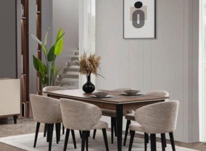 Dining set Wood dinette Dining room Dining table Chairs Set 7pcs Brown Table