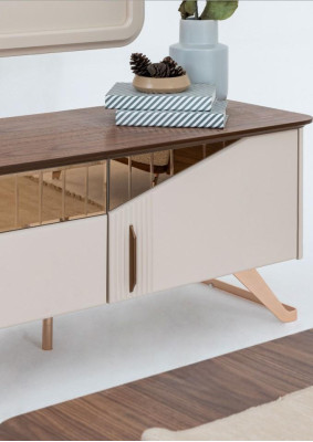 Living room TV stand wall panel TV cabinet lowboard sideboard wood beige
