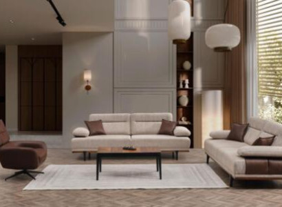 Complete e fabric sofa three-seater armchair couch beige 3-piece upholstered sofa set