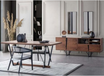 Group Dining room Dining table Set 2-piece Sideboard Dining room table Brown Wood