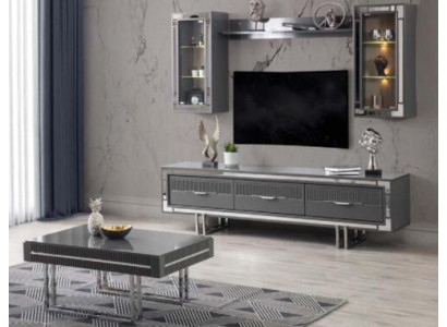 Wall unit TV stand barrier coffee table TV cabinet lowboard gray set 3 pieces