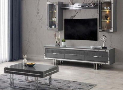 Wall unit TV stand barrier coffee table TV cabinet lowboard gray set 3 pieces