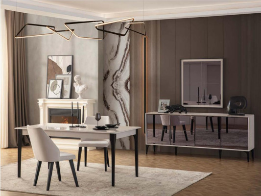 Suite Dining table 2-piece Sideboard Dining room table Wood White Chest of drawers
