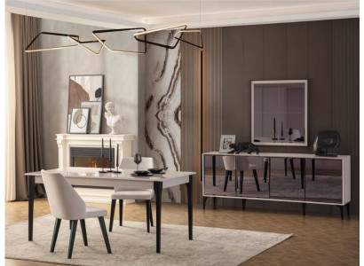 Suite Dining table 2-piece Sideboard Dining room table Wood White Chest of drawers