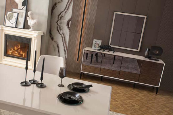 Suite Dining table 2-piece Sideboard Dining room table Wood White Chest of drawers