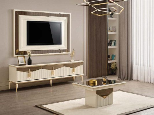 Luxury wall unit TV stand wall panel living room TV cabinet lowboard gold