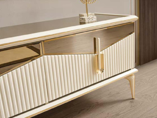 Luxury wall unit TV stand wall panel living room TV cabinet lowboard gold