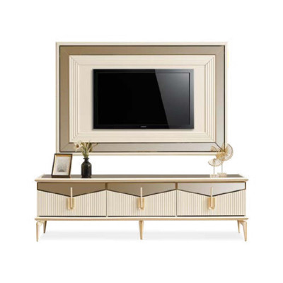 Luxury wall unit TV stand wall panel living room TV cabinet lowboard gold