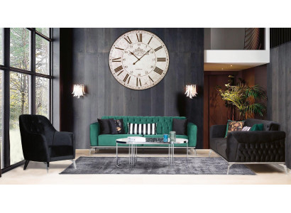 Modern living room set 2 soft Chesterfield sofas + modern black armchair