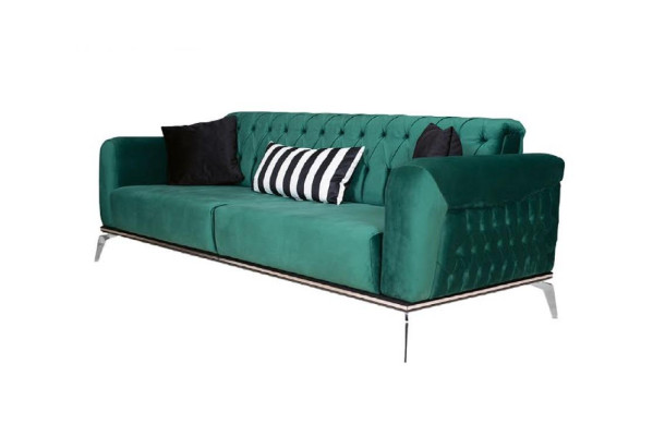 Modern living room set 2 soft Chesterfield sofas + modern black armchair