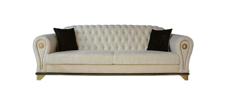 Design Sofa 3-Seater White Chesterfield Fabric Sofa Cover Textile Three-Seater