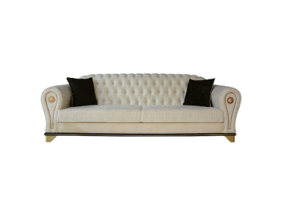 Design Sofa 3-Seater White Chesterfield Fabric Sofa Cover Textile Three-Seater