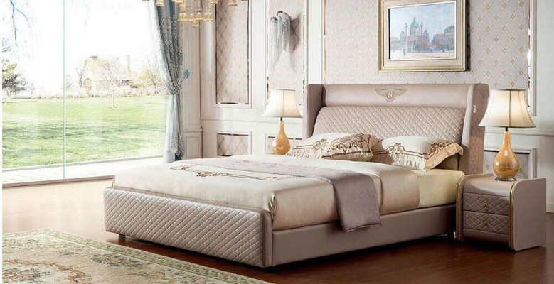 Bed Bedside table 3 pcs. Bedroom Set Design Modern Luxury Beds Group Leather