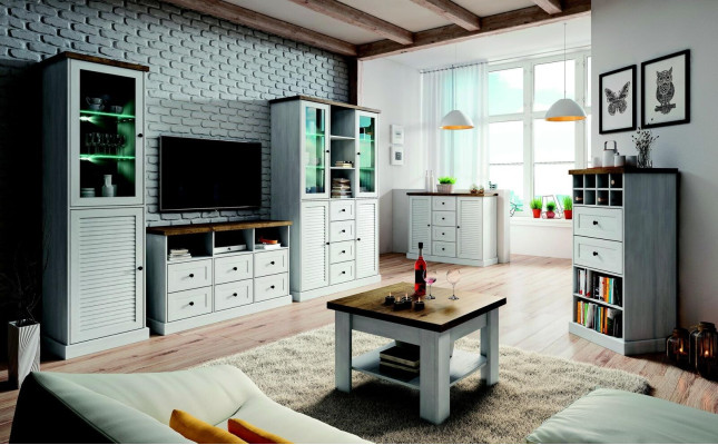 Country House White Wardrobe Chest of drawers Lowboard Sideboard Wood Buffet Chests of drawers Sideboard