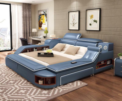 Leather Bed Beds Upholstery Double Multifunction 180x200 Leather Bed frame