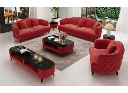 Sofa set Set 3+2+1 Seater Coffee table Sideboard Suite Design Modern 7-piece