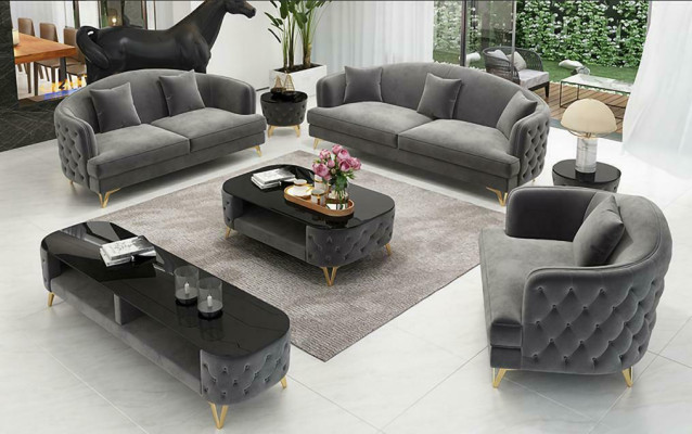 Sofa set Set 3+2+1 Seater Coffee table Sideboard Suite Design Modern 7-piece