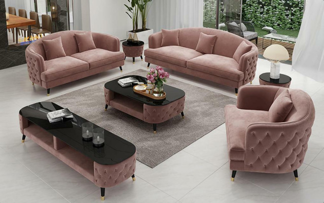 Sofa set Set 3+2+1 Seater Coffee table Sideboard Suite Design Modern 7-piece