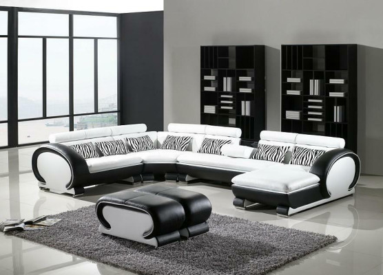 Corner sofa + 2x Stool corner sets Leather Couches Living room seating furniture