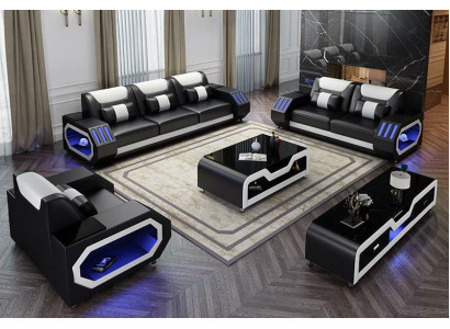 Living landscape L-shape corner sofa + coffee table + sideboard design