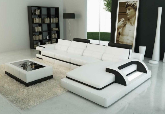 Corner sofa L-shape Sofa Couch Design Gray Upholstery Leather Modern Illuminated