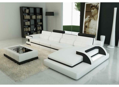 Corner sofa L-shape Sofa Couch Design Gray Upholstery Leather Modern Illuminated