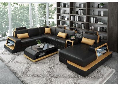 U-shape Sofa Couch Upholstery Suite Corner sofa Living landscape Leather Design