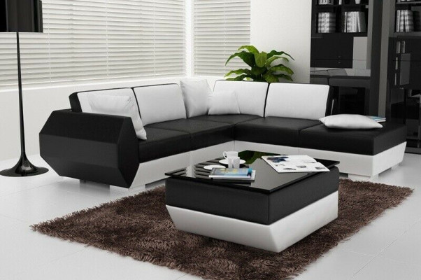 Corner sofa Leather sofa Upholstery Living landscape Couch Sofa Corner suite L-shape