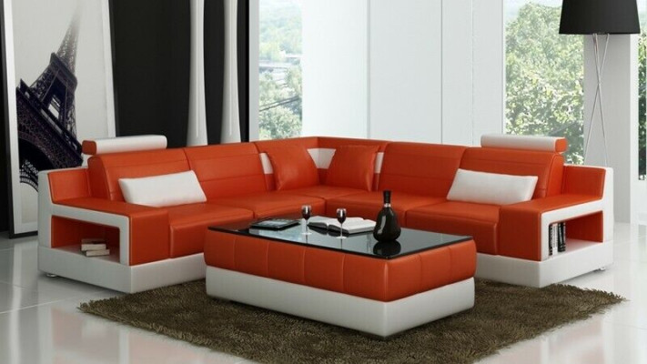 Designer Suite Sofa Couch Corner sofa with Stool Living landscape Upholstery