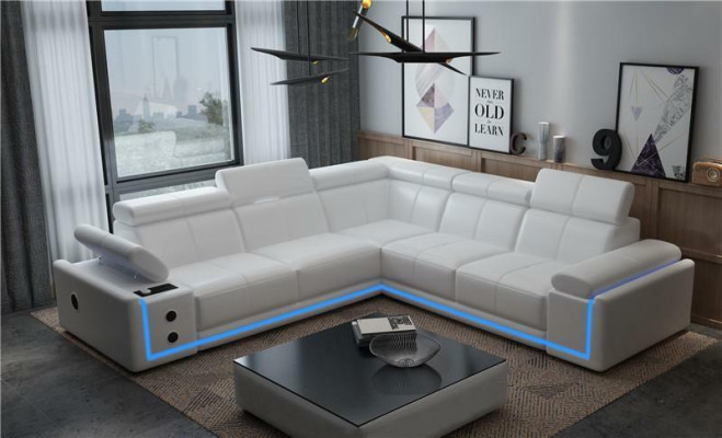 Illuminated Leather Corner sofa Couch L-shape Sound Led Boxes Modern