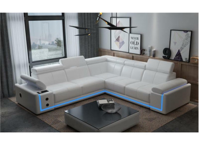 Illuminated Leather Corner sofa Couch L-shape Sound Led Boxes Modern