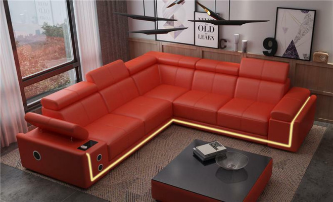 Illuminated Leather Corner sofa Couch L-shape Sound Led Boxes Modern