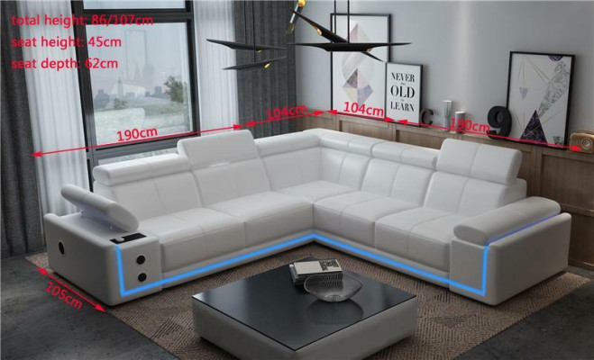 Illuminated Leather Corner sofa Couch L-shape Sound Led Boxes Modern