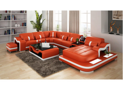 U-shape Sofa Couch Upholstery Suite Living landscape Corner sofa Leather