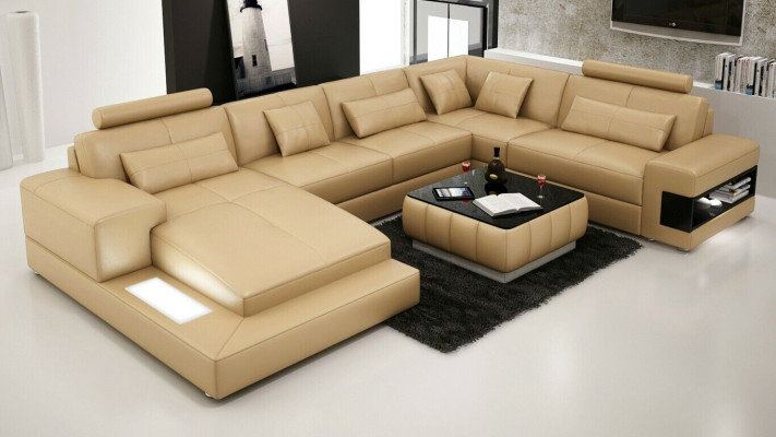 Corner sofa Leather sofa Upholstery Living landscape Couch Sofa Corner suite U-shape
