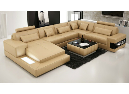 Corner sofa Leather sofa Upholstery Living landscape Couch Sofa Corner suite U-shape